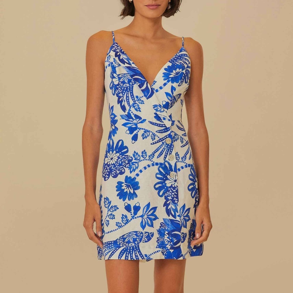 FARM Rio White Floral Birds Euroflax Mini Dress